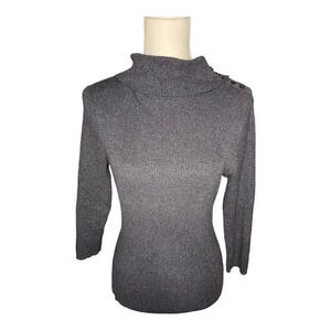 New York &‎ Company Women’s Medium Button-Accent Metallic Grey Turtleneck